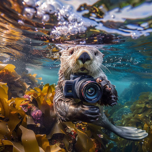 Underwater Encounter: Curious Sea Otter near Diver's Camera