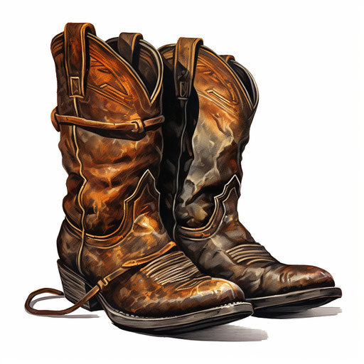 Cowboy boot in oil painting style on white background