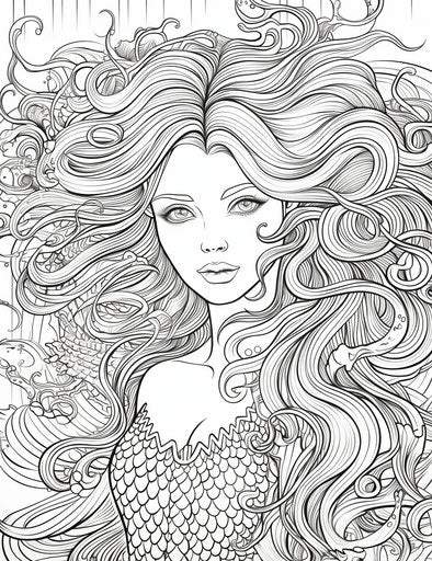 Adult coloring page with a mermaid in ornamental abstraction