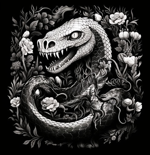 Enchanted serpent - vector illustration in black and white