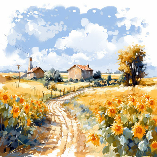 Sunny day in the style of oil painting, on white background