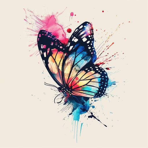 Watercolor butterfly with splashed ink, vibrant colors