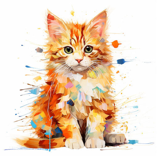Cartoon cat in the style of Impressionistic Art