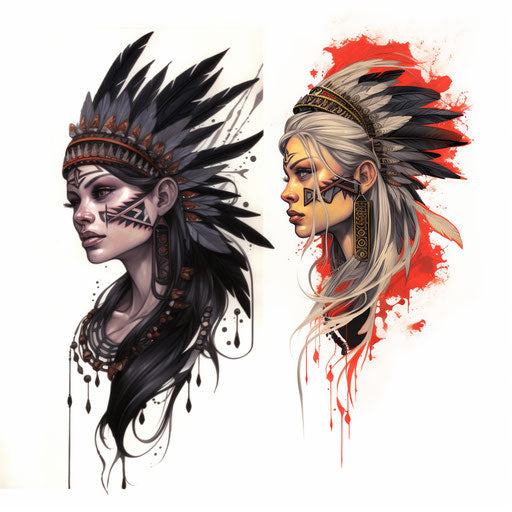 American Indian tattoo design in dark white and red