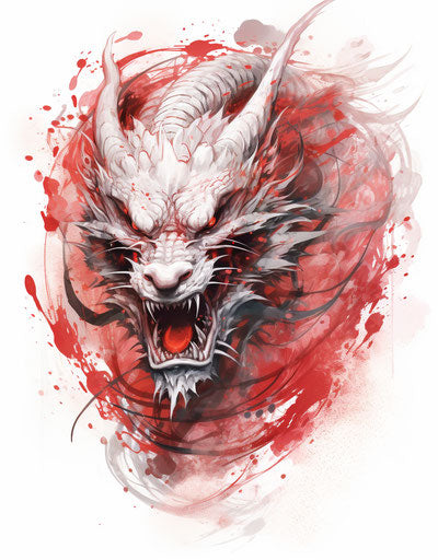 Japanese dragon on white background, multilayered realism style