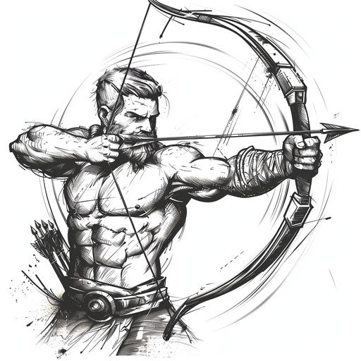 Dynamic Tattoo Sketch of Hercules Shooting an Arrow