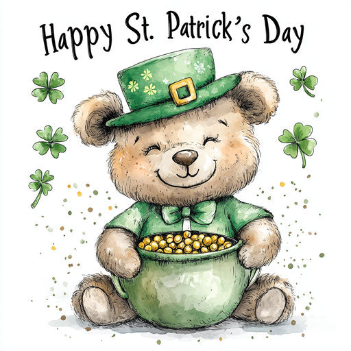 St. Patrick's Day bear with pot of gold and green hat
