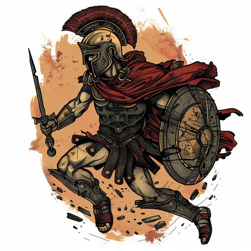 Roman soldier in battle, neo-traditional tattoo