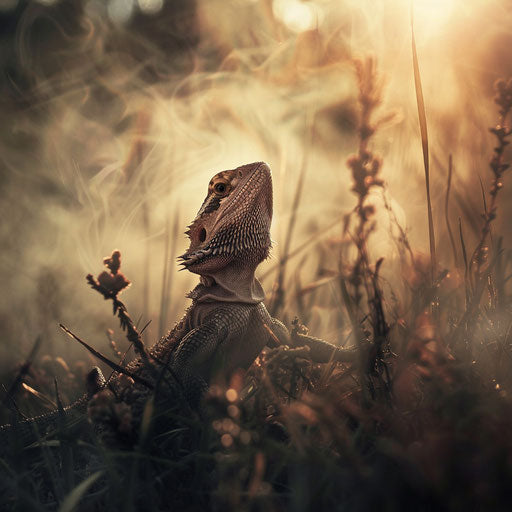 Bearded dragon in morning mist