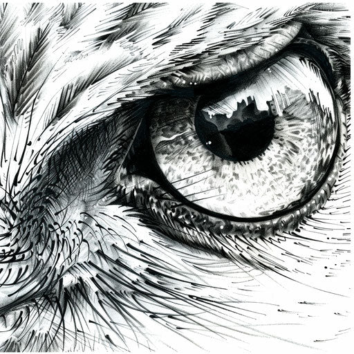 Photorealistic drawing of a hawk's eye for tattoo design