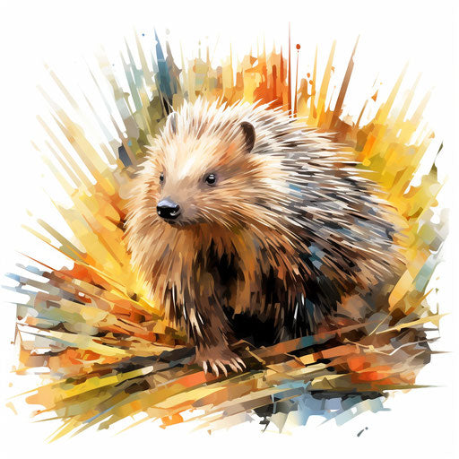 Porcupine clipart in the style of Impressionistic Art, on a white background