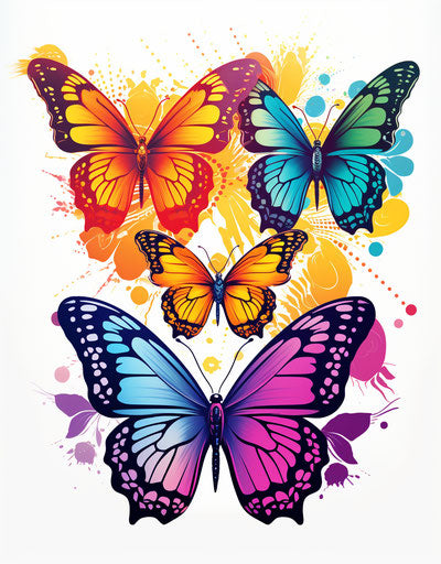 Four colorful butterflies with festive tattoos, realistic style