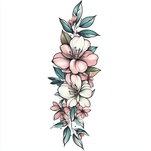 Flat tattoo sketch for outer forearm with soft pastel colors
