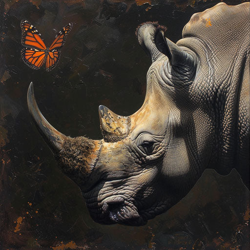 Rhino and butterfly: strength and delicacy