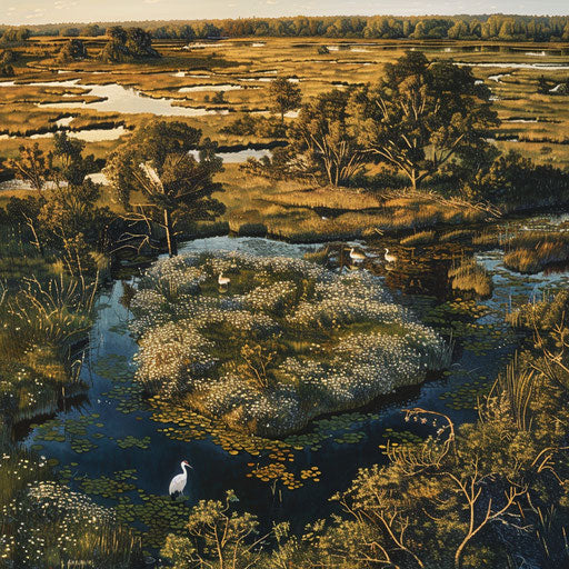 Nesting site of whooping cranes in a hidden marshland