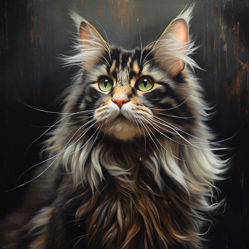 Oil painting of Norwegian forest cat