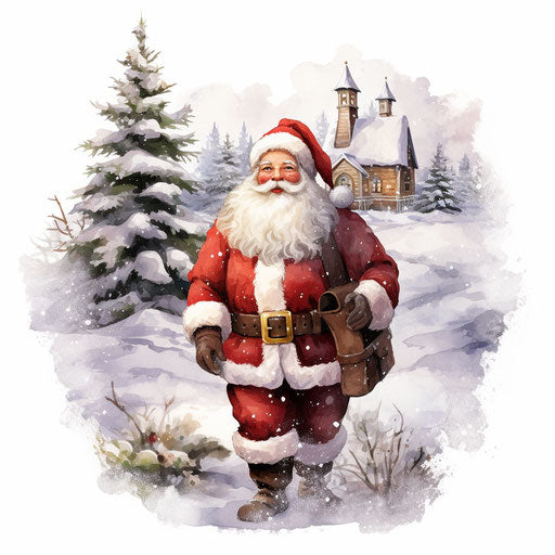 Christmas pictures in Chiaroscuro Art style, on white background