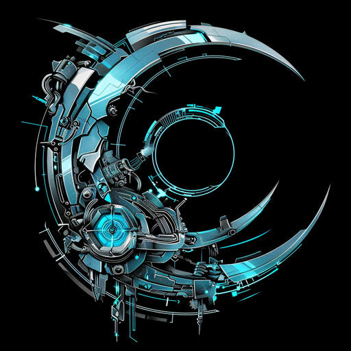 Futuristic cybernetic half moon with digital elements