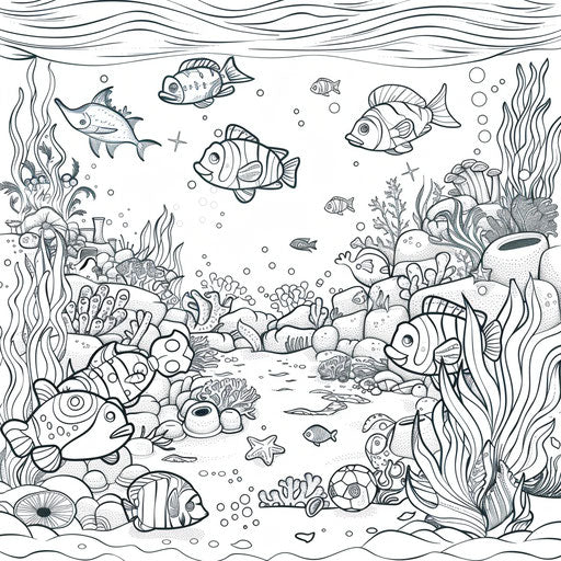 Cheerful underwater scene with friendly sea creatures