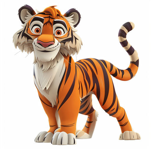 Realistic tiger cartoon on flat white background