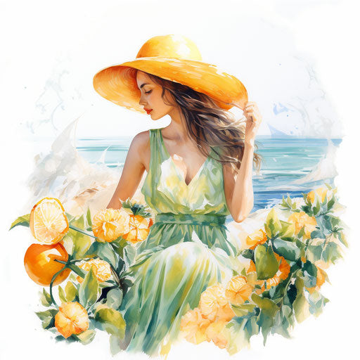Summer season illustration in the style of Oil painting, on white background
