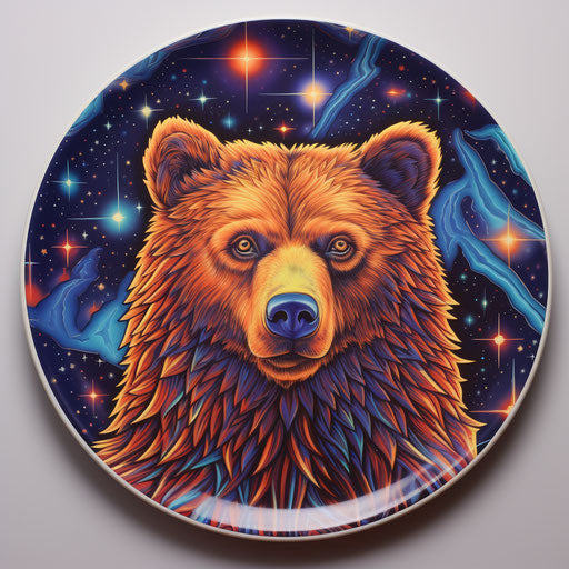 Bear with stars on a white plate, star pattern