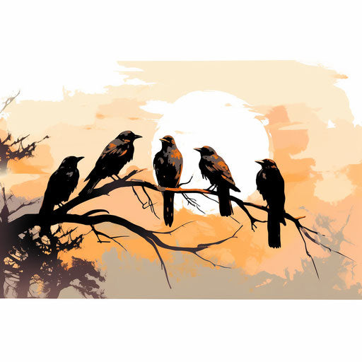 Birds silhouette in Oil painting style, on white background