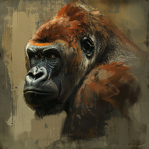 Detailed portrait of a gorilla emphasizing texture and depth in its fur