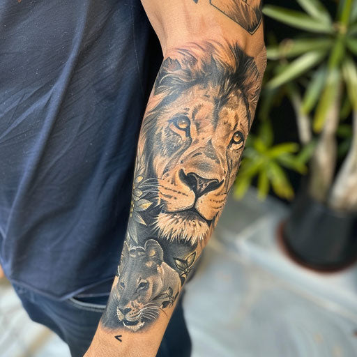 Wildlife arm tattoo in the style of Humberto Ramos