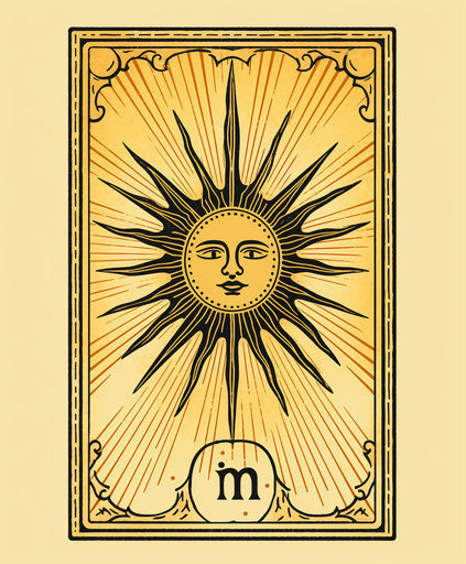 The sun tarot card with hand drawn art and black stripes
