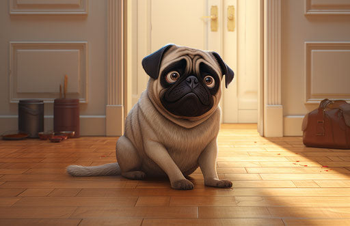 A big pug dog sitting on the floor
