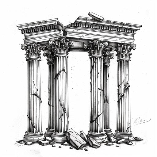 Roman architectural columns in elegant black and white