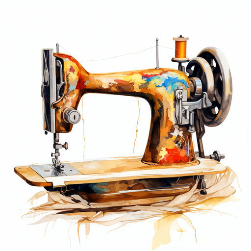 Sewing machine oil painting style on white background