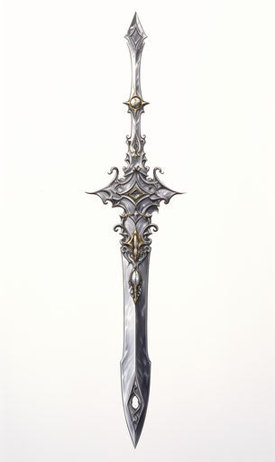 Drawing of enchanted realism sword design in silver and black