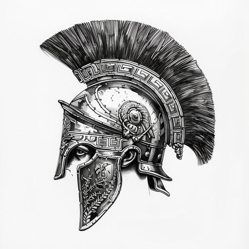 Roman gladiator helmet tattoo design in black and silver
