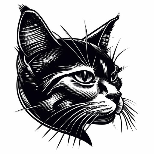 Vintage black cat tattoo on white background
