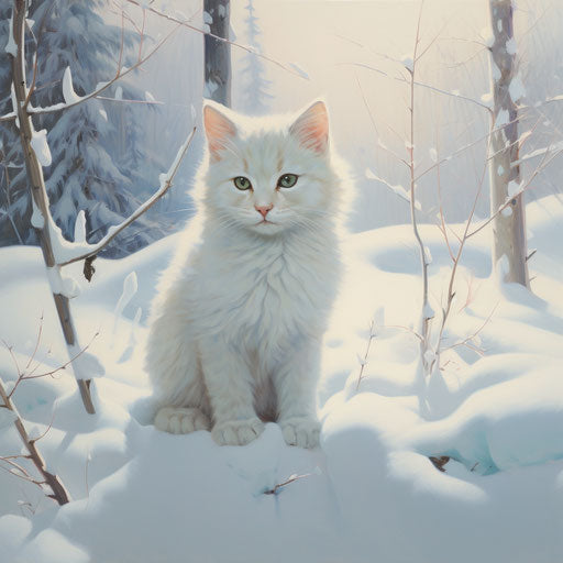 White cat in the snow