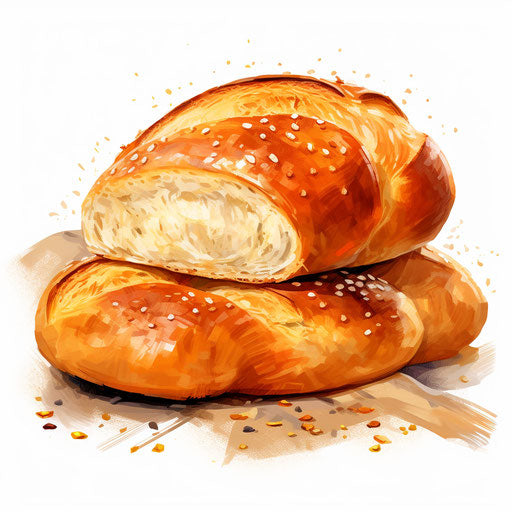 Bread drawing in the style of Oil painting, on white background