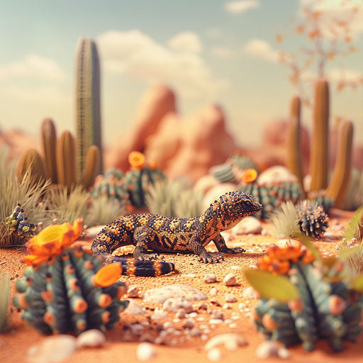 Gila monster in a whimsical desert