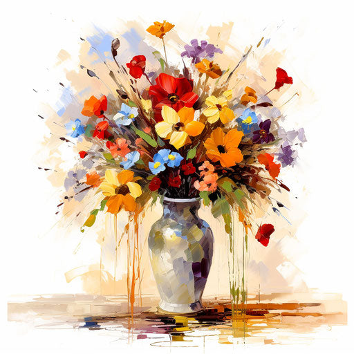 Flower vase clipart in the style of Impressionistic Art, on white background