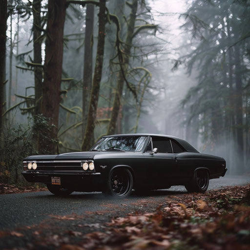 1967 Chevy Bel Air in misty forest