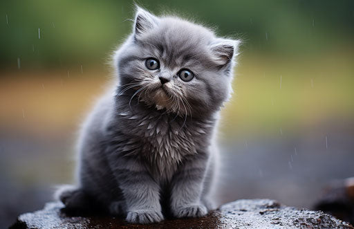Cute kitten crying in dark gray and light blue style