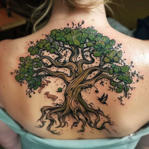Tattoo of the Tree of Life with Norse animal totems