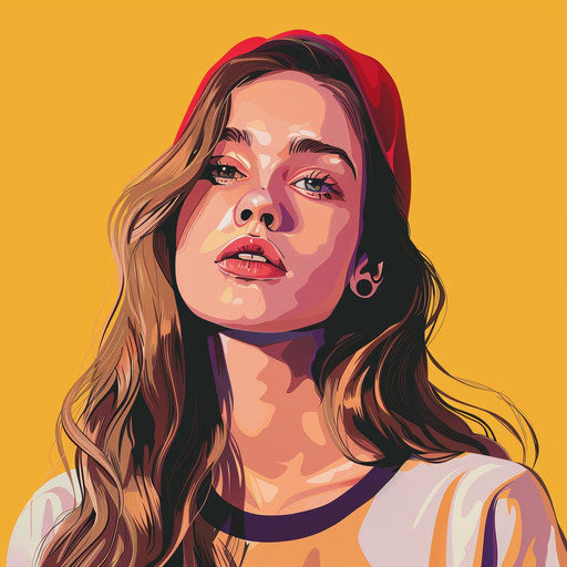 Clipart of me in a photo realistic style with a flat random color background, enhanced detail and vivid colors