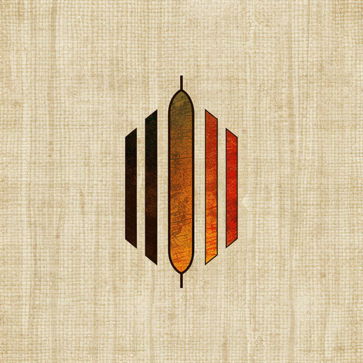 Graphic design logo with vintage fonts and retro colors, on a textured beige background