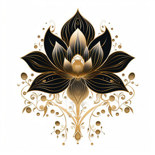 Lotus flower in black and white with ornate decorations