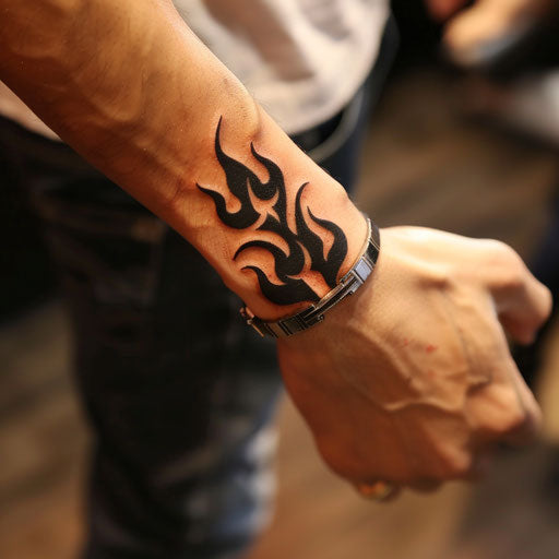Wrist tattoos for men with tribal flames