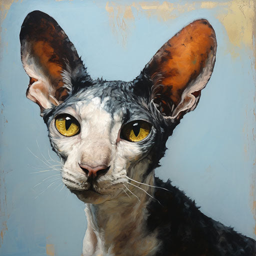 Oil painting of a Cornish Rex cat