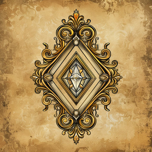 Vintage flat tattoo sketch of a rune in ornate baroque frame