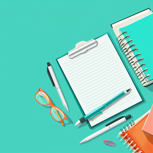 Homework clipart in photo realistic style on flat turquoise background